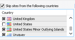 Список стран, флаги которых отображаются на экране.